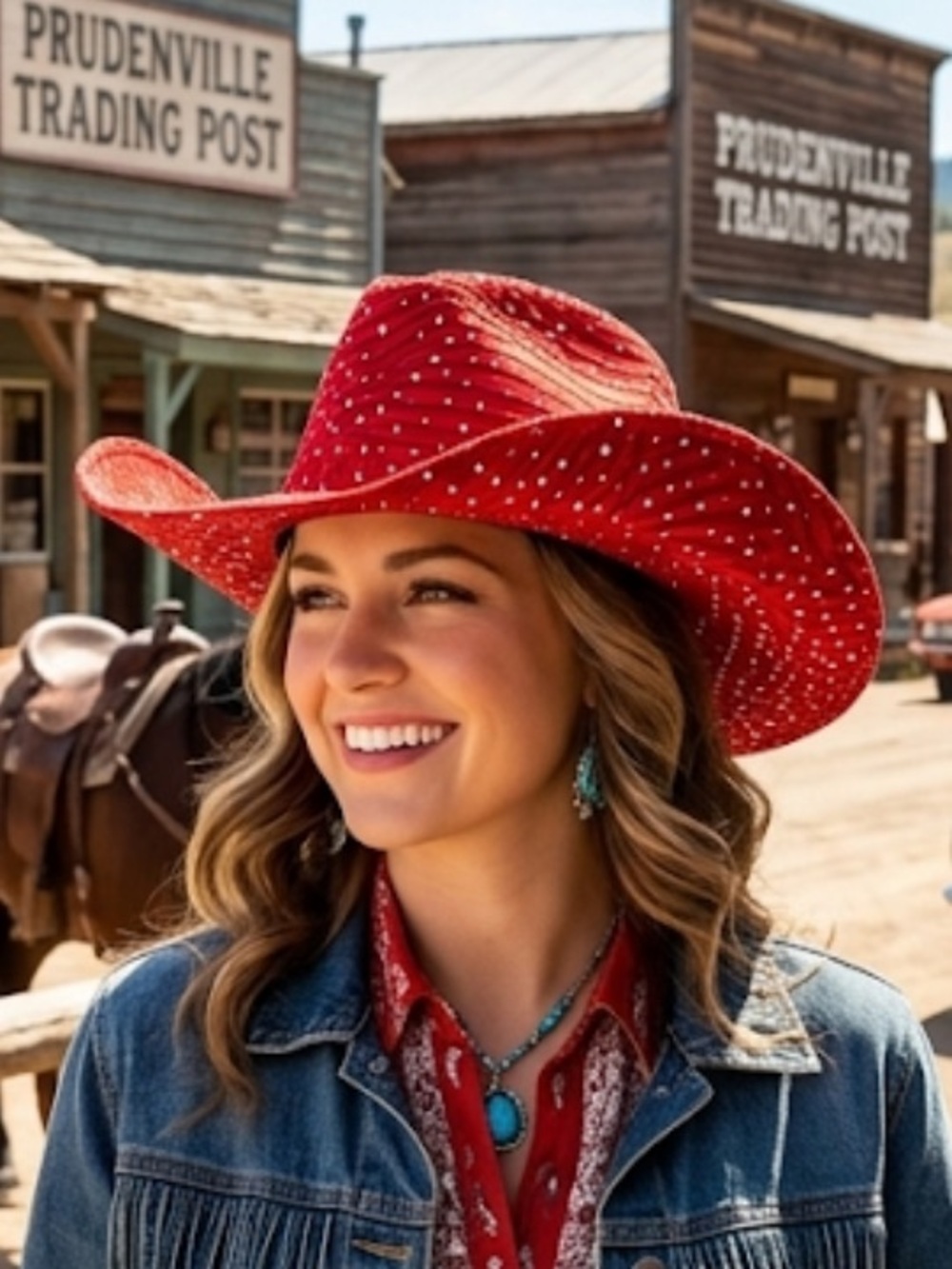 Red Sequined Cowboy Hat Wide-Brim Flowing Fabric Pattern Western Style Hat NWOT